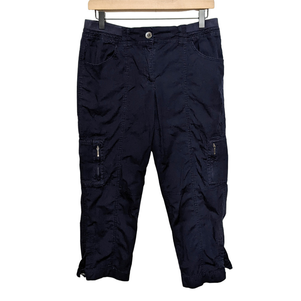 Chico's 00 Navy Blue Crop Cargo Utility Pants Button Zip Closure XS 2 Women's